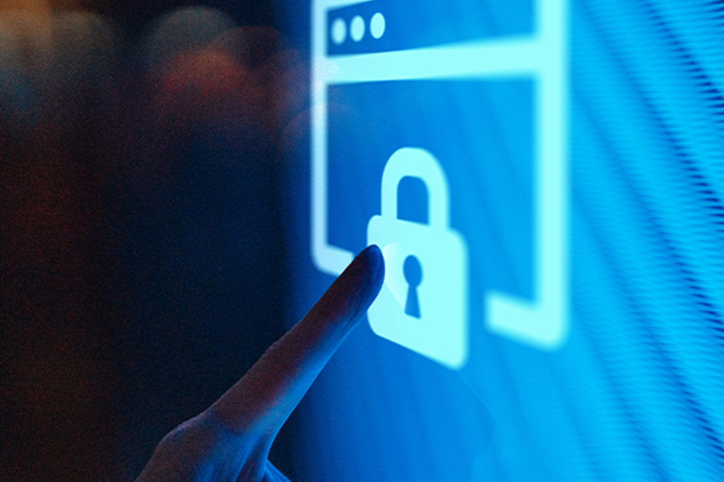 Trustarc Portrait 1 finger pointing on image of lock