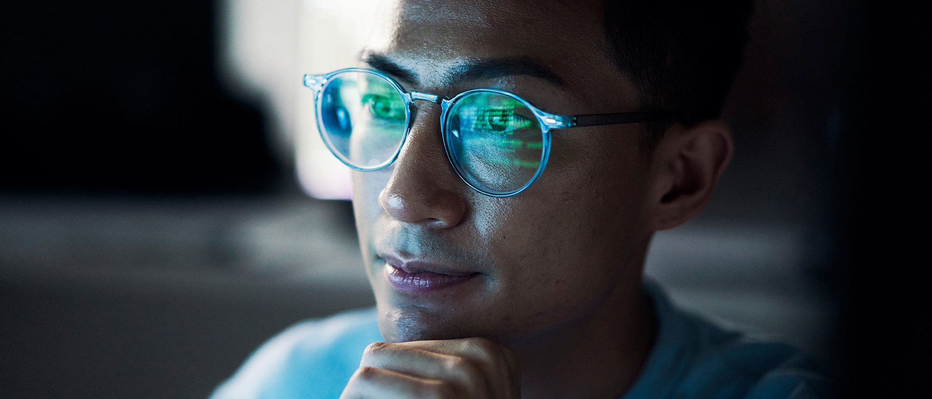 Fullstack header image close up man working at screen